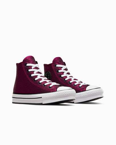 Chuck Taylor All Star Platform Lift Sparkle Prime Pink/White/Black, Top and Side View