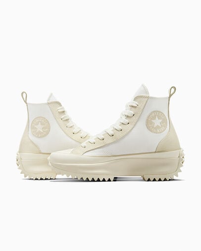 Run Star Hike Platform Canvas & Suede White/Vaporous Gray/Light Gold, Detail Angle View