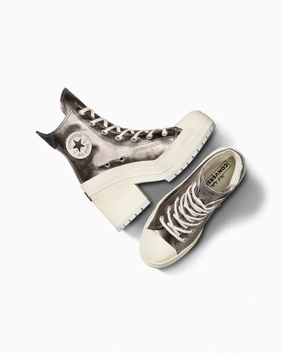 Chuck 70 De Luxe Heel Metallic Metallic Gunmetal, Angled View