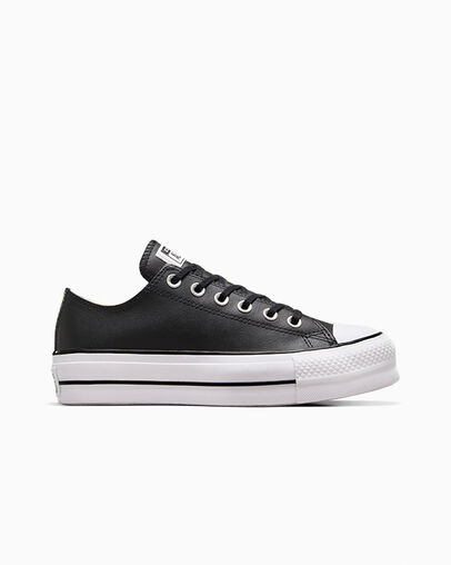 Chuck Taylor All Star Leather Platform Black/Black/White, Outer Side View