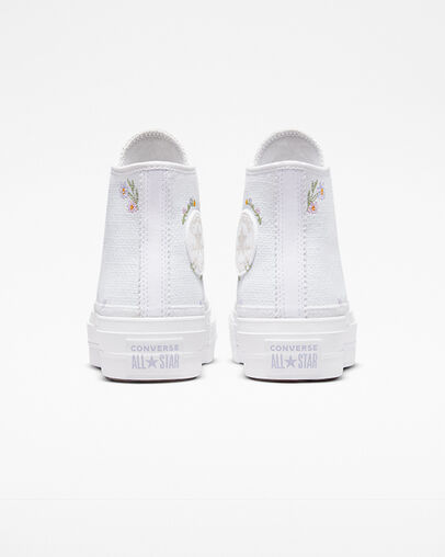 Chuck Taylor All Star Lift Platform Autumn Embroidery White/Moonstone Violet/Mouse, Heel View