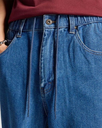 Open Hem Baggy Denim Pants Med. Light Indigo