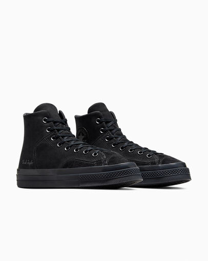 Chuck 70 Marquis Nubuck & Suede Black/Black/Black, Top and Side View