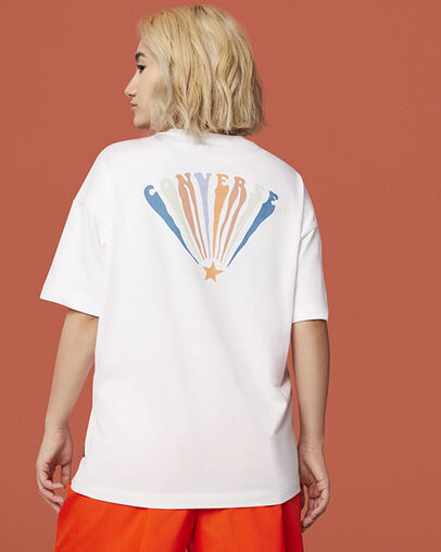 Stars Are Rising Oversized Short Sleeve Tee White, Back View