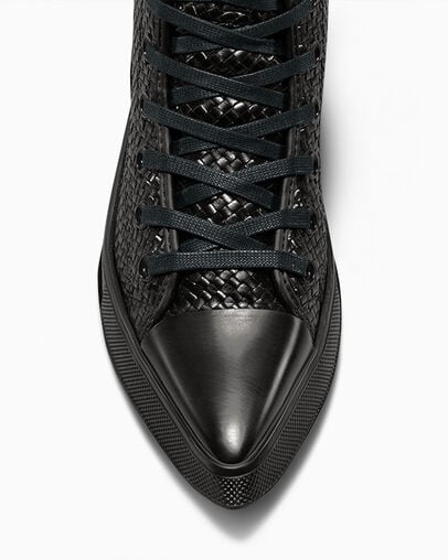 Chuck 70 De Luxe Pointed Platform Woven Leather Black/Egret/Black, Detail Angle View