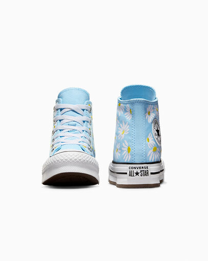 Chuck Taylor All Star Lift Platform Floral True Sky/Dandy Lion/White, Heel View