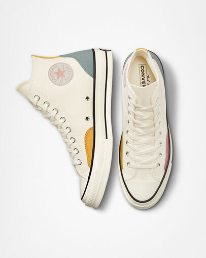 Chuck 70 Zesty Neutrals Egret/Tidepool Grey/Yellow, Top and Side View