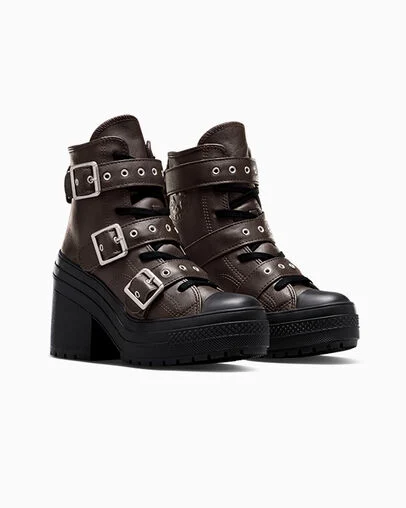 Chuck 70 De Luxe Heel Leather & Buckles Fresh Brew/Black/Silver, Top and Side View