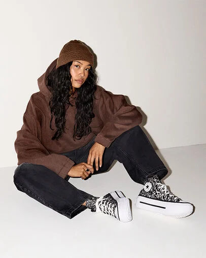 Chuck Taylor All Star Lift Double Stack Platform Leopard Black/Frozen Thistle/White, On Foot Shot 1