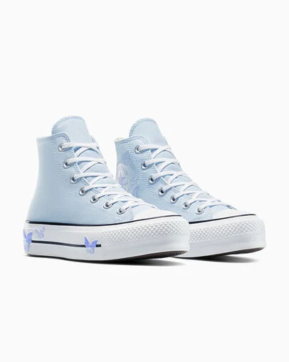 Chuck Taylor All Star Lift Platform Butterflies Blue Supermoon/White/Black, Top and Side View