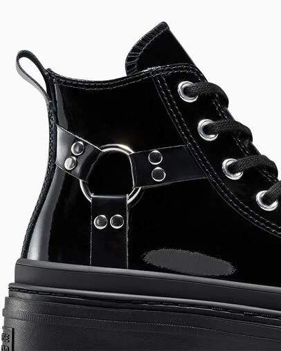 Chuck Taylor All Star Lugged Heel Platform Patent Leather Black/Black/Black, Detail Angle View
