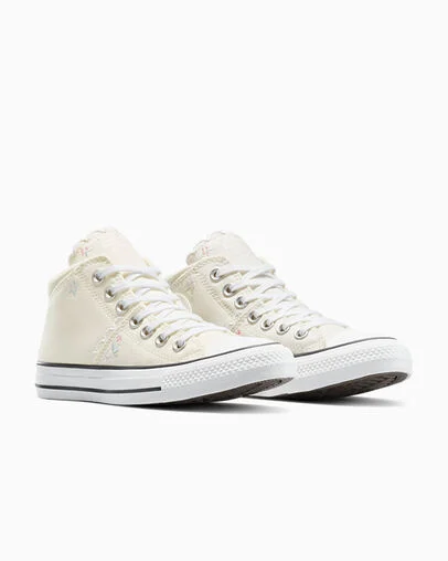 Chuck Taylor All Star Madison Embroidered Flowers Egret/White/Sugar Berry, Top and Side View