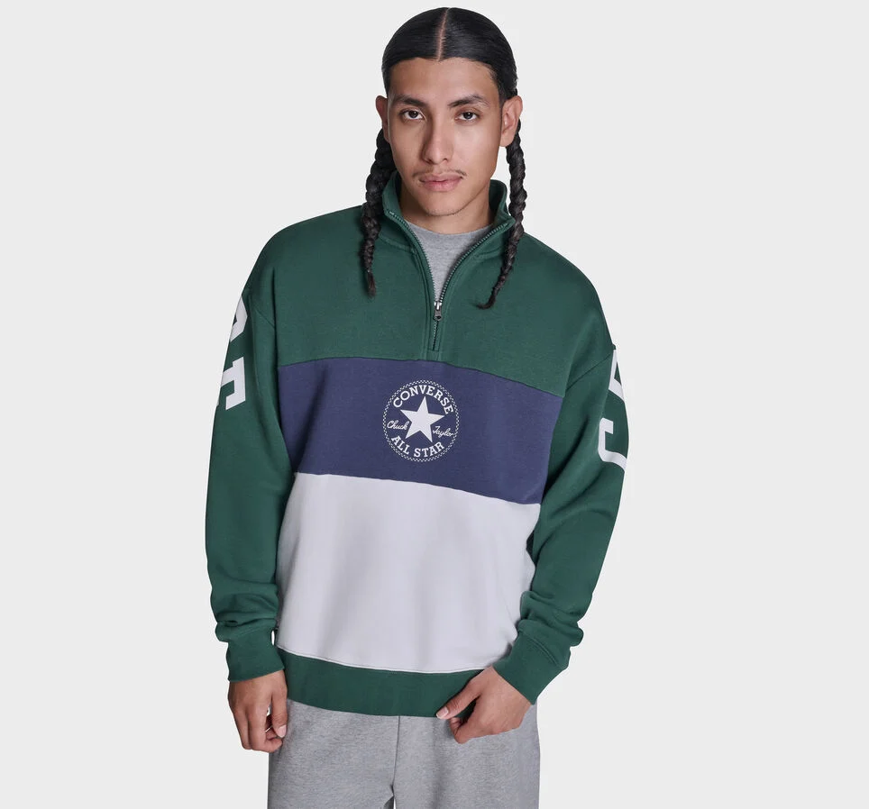 Retro Stripe Relaxed Quarter-Zip Sweatshirt Branch Out Green Multi