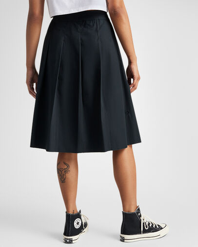 Pleated Crossover Midi Skirt Converse Black, Back View