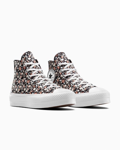 Chuck Taylor All Star Lift Platform Petite Petals Total Eclipse/White, Top and Side View