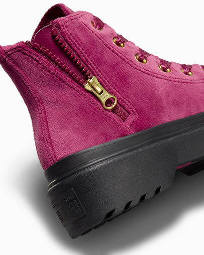 Chuck Taylor All Star Lugged Lift Platform Velvet Legend Berry/Black/Black, Detail Angle View