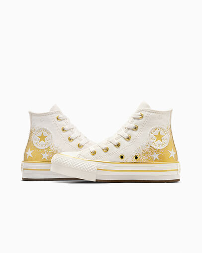 Chuck Taylor All Star EVA Lift Platform Gold Stars Vintage White/Gold, Detail Angle View