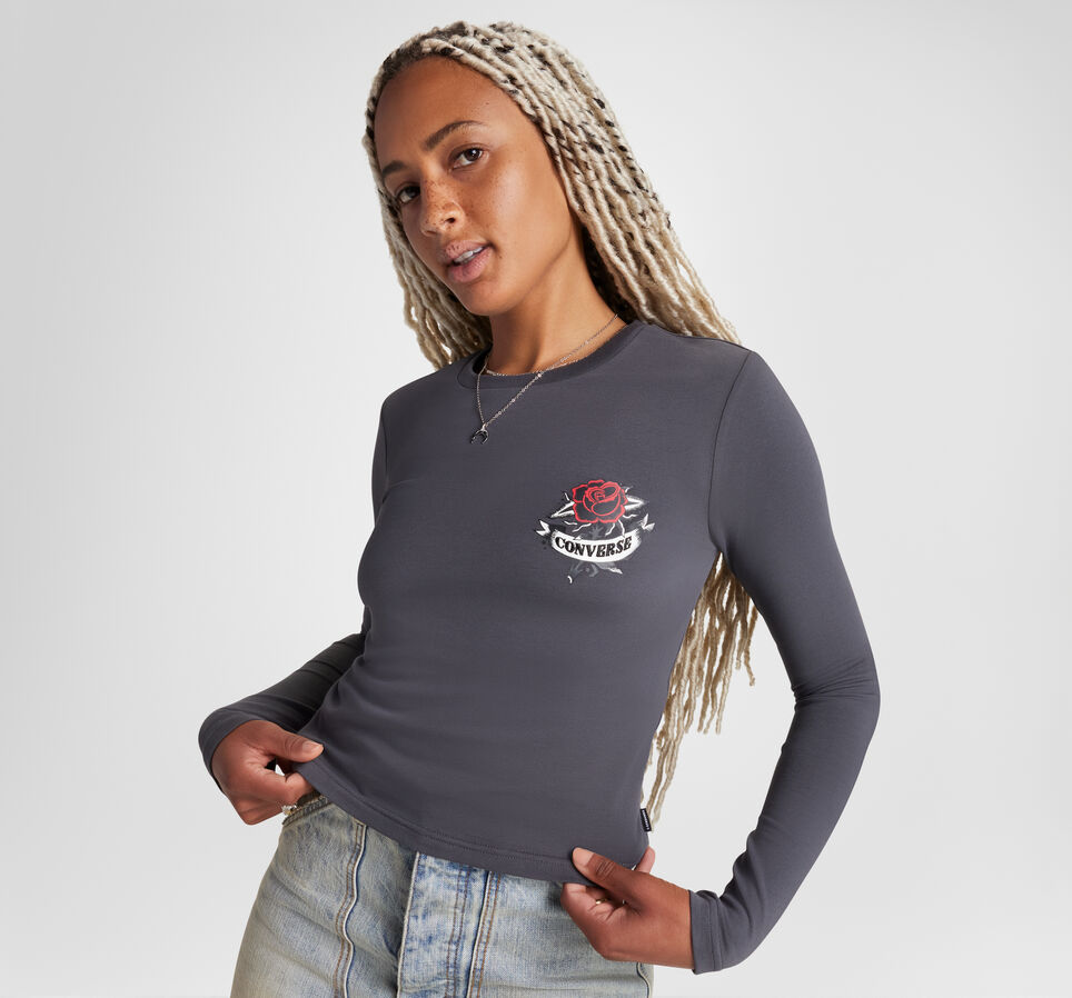 Rose Tattoo Long Sleeve T-Shirt Dark Matter