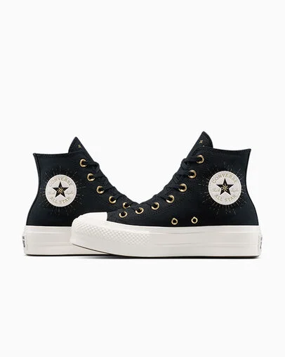 Chuck Taylor All Star Lift Platform Cosmic Embroidery Black/Egret/Gold, Detail Angle View