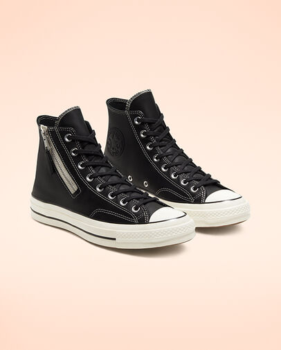 Leather Side Zip Chuck 70 Black/Egret/Egret