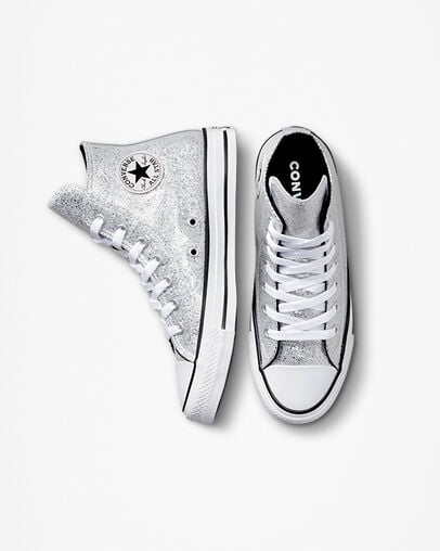 Chuck Taylor All Star Glitter Silver/Ash Stone/Black, Top and Side View