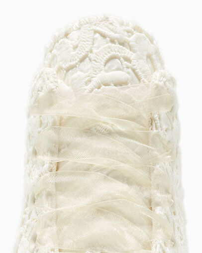 Chuck 70 Wedge Platform Crocheted Satin Egret/Egret/Black, Detail Angle View