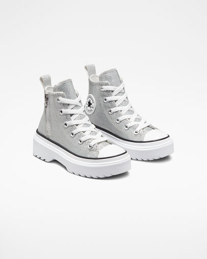 Chuck Taylor All Star Lugged Lift Platform Glitter Silver/White/Black, Angled View