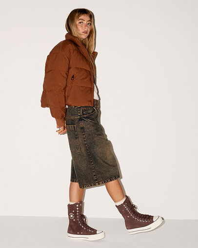 Chuck Taylor All Star Fold-Over Lift Platform XHi Faux Fur Totally Fudged/Totally Fudged, On Foot Shot 1