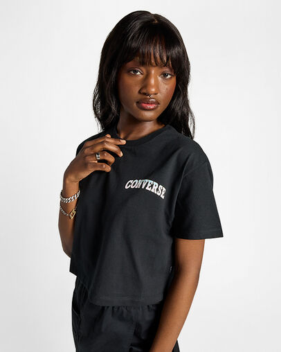Gradient Logo Cropped T-Shirt Converse Black, Front View
