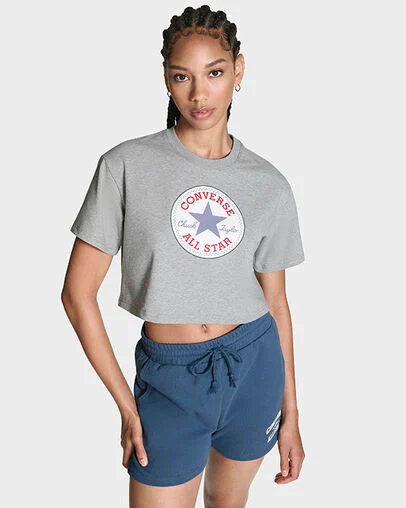 Chuck Taylor All Star Patch Cropped T-Shirt Vintage Grey Heather, Back View