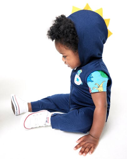 Dino Explorer Hooded Coverall & Bodysuit Set Midnight Navy, Detail View