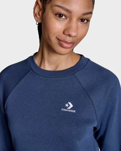 Star Chevron Cropped Crew Neck Navy