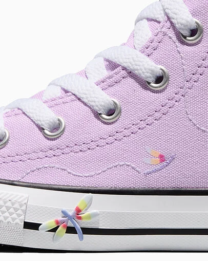 Chuck Taylor All Star Embroidered Dragonflies Lavender Latte/Very Peri/White, Detail Angle View