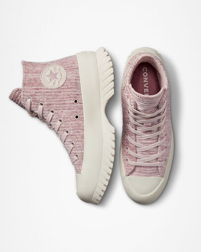 Chuck Taylor All Star Lugged 2.0 Velour Stone Mauve/Saddle/Egret, Top and Side View