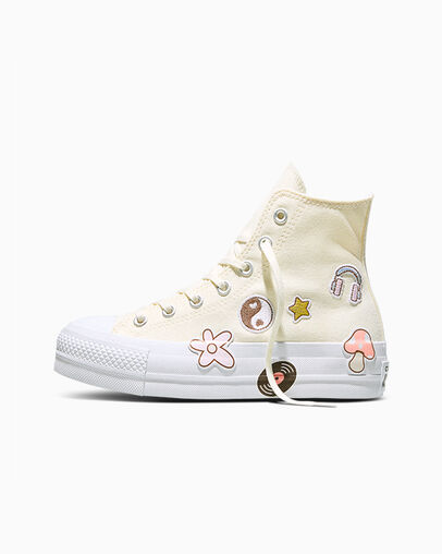 Chuck Taylor All Star Lift Platform Retro Appliqu&eacute;s Egret/White/Black, Inner Side View