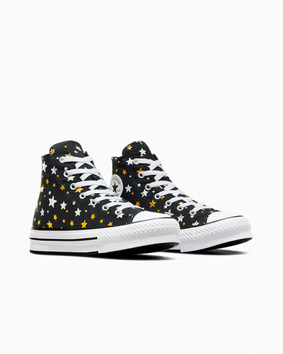 Chuck Taylor All Star Platform Lift Sparkle Black/Silver/Gold, Top and Side View