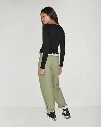 Pointelle Henley Long-Sleeve T-Shirt Converse Black, Detail View