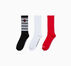 3-Pack Striped Crew Socks Blk/Wht/Red
