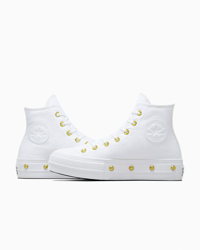 Chuck Taylor All Star Lift Platform Star Studded White/White/Gold, Detail Angle View