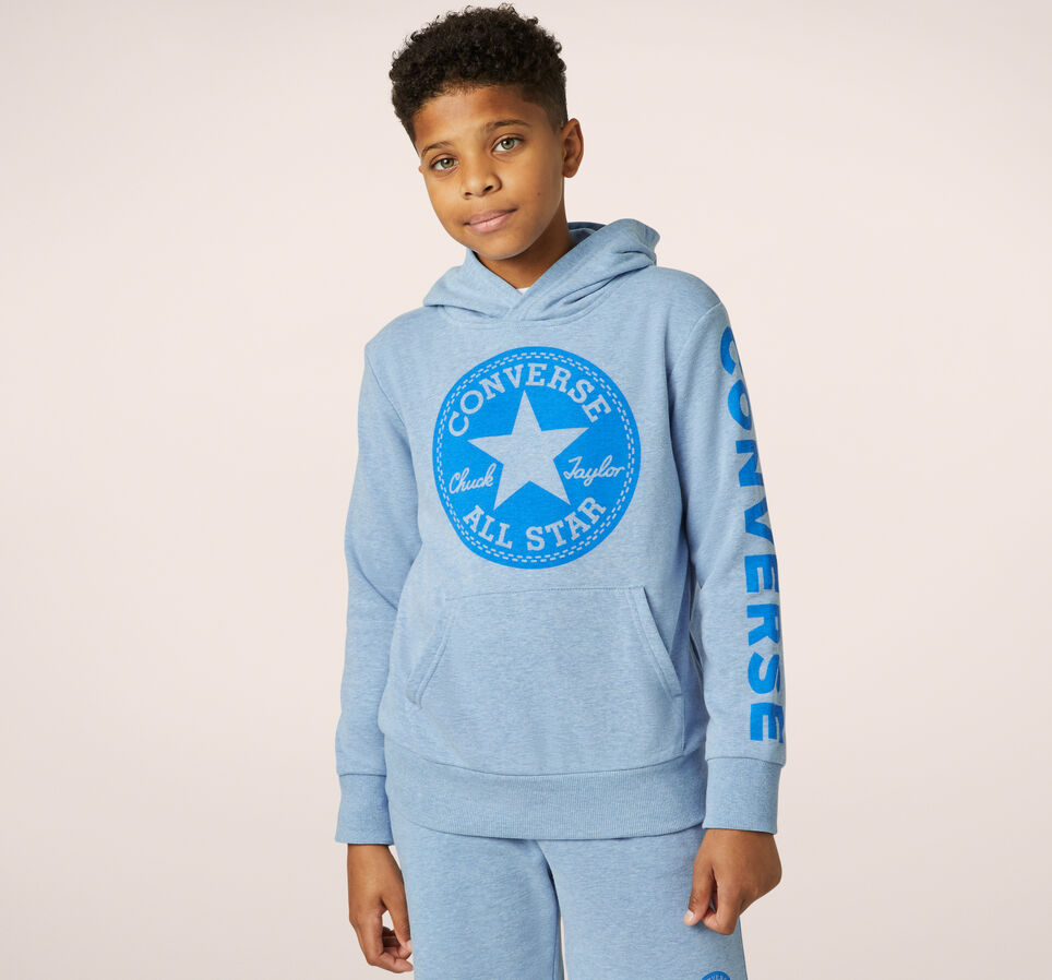 Heathered Chuck Taylor Patch Pullover Hoodie Light Blue Heather