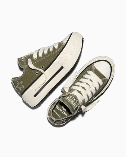 Chuck Taylor All Star Lift Double Stack Distressed Stars Utility/Black/Egret, Angled View