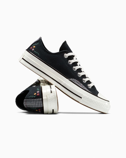 Chuck 70 Embroidered Varsity Vines Black/Vintage White/Branch Out, Detail Angle View