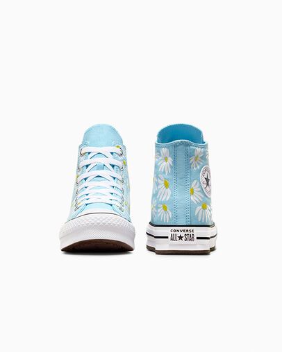 Chuck Taylor All Star Lift Platform Floral True Sky/Dandy Lion/White, Heel View