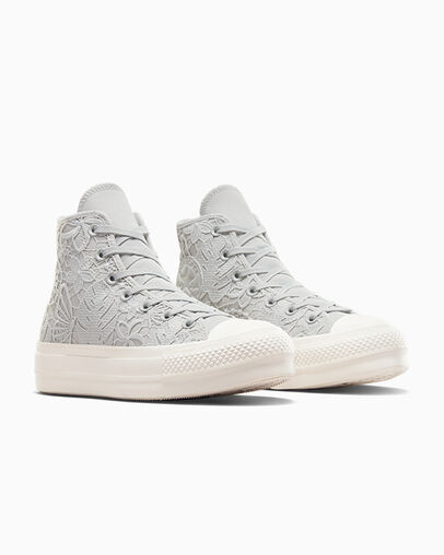 Chuck Taylor All Star Lift Platform Butterflies Fossilized/Egret/Fossilized, Top and Side View