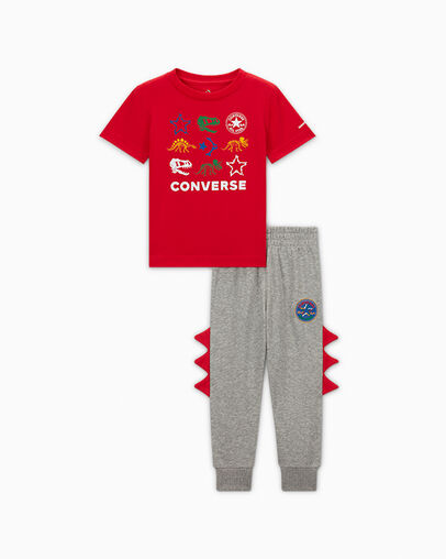 Dinos Short Sleeve T-Shirt & Joggers Set Dk Grey Heather, Front View
