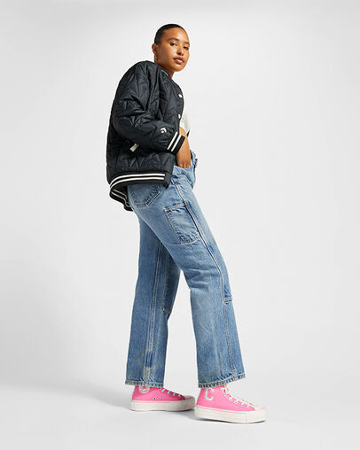 Chuck Taylor All Star Lift Platform Retro Varsity Oops Pink/Oops Pink, On Foot Shot 1