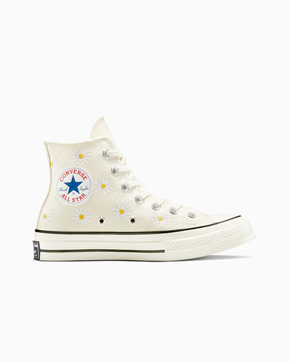 Chuck 70 Embroidered Daisies Egret/White/Black, Outer Side View