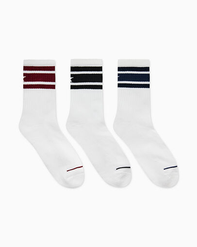 3-Pack High Shine Stripe Half Crew Socks Park Red, 3/4 View