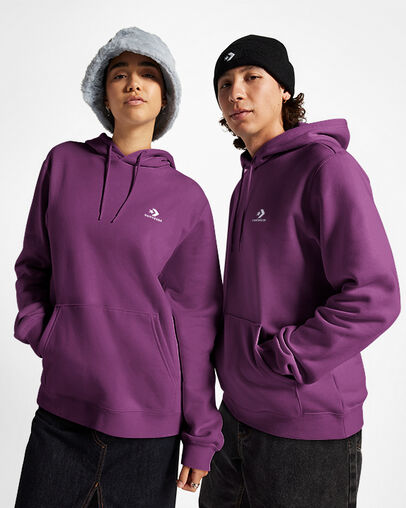 Converse Go-To Embroidered Star Chevron Standard-Fit Fleece Hoodie Quantum Violet, Front View