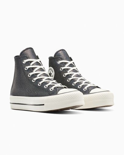 Chuck Taylor All Star Lift Platform Sparkle Black/Black/Egret, Top and Side View
